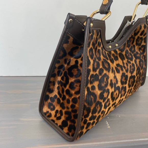 Cheval Firenze Italian Leather Leopard Print Handbag Brown Mobwife Statement NWT - Picture 4 of 9